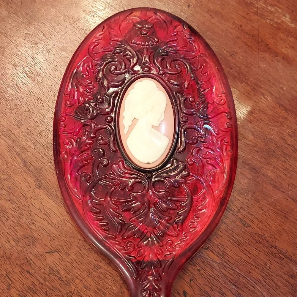 Vintage 1980's Avon Cameo Lucite Hand Held Mirror Feminine Romantic Style